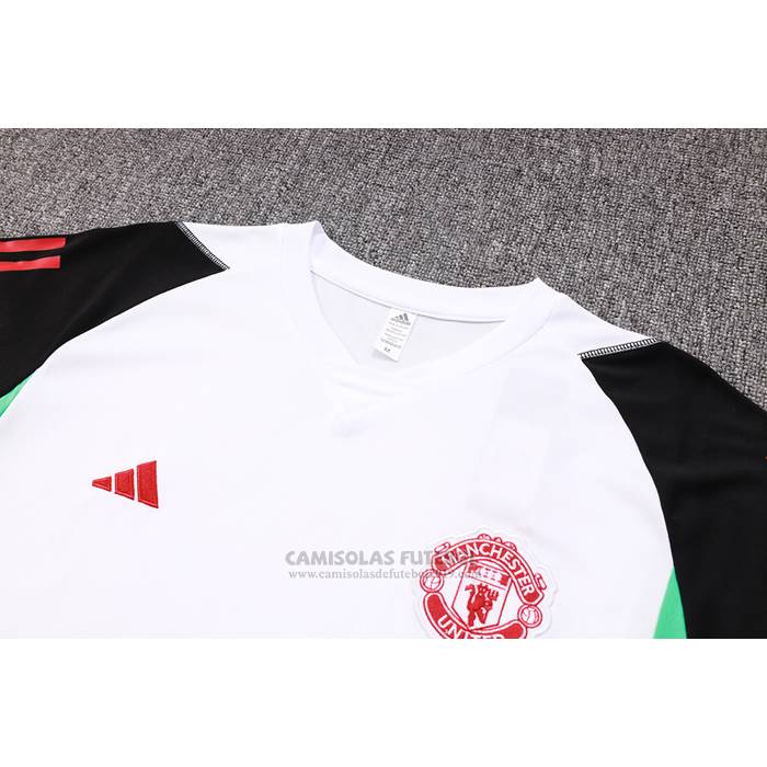 Fato de Treino Manchester United Manga Curta 2023-2024 Branco y Preto - Calcas Curta